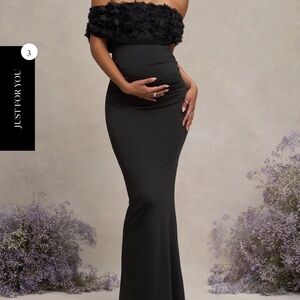 Club London BLACK MESH FLORAL BARDOT MATERNITY MAXI DRESS